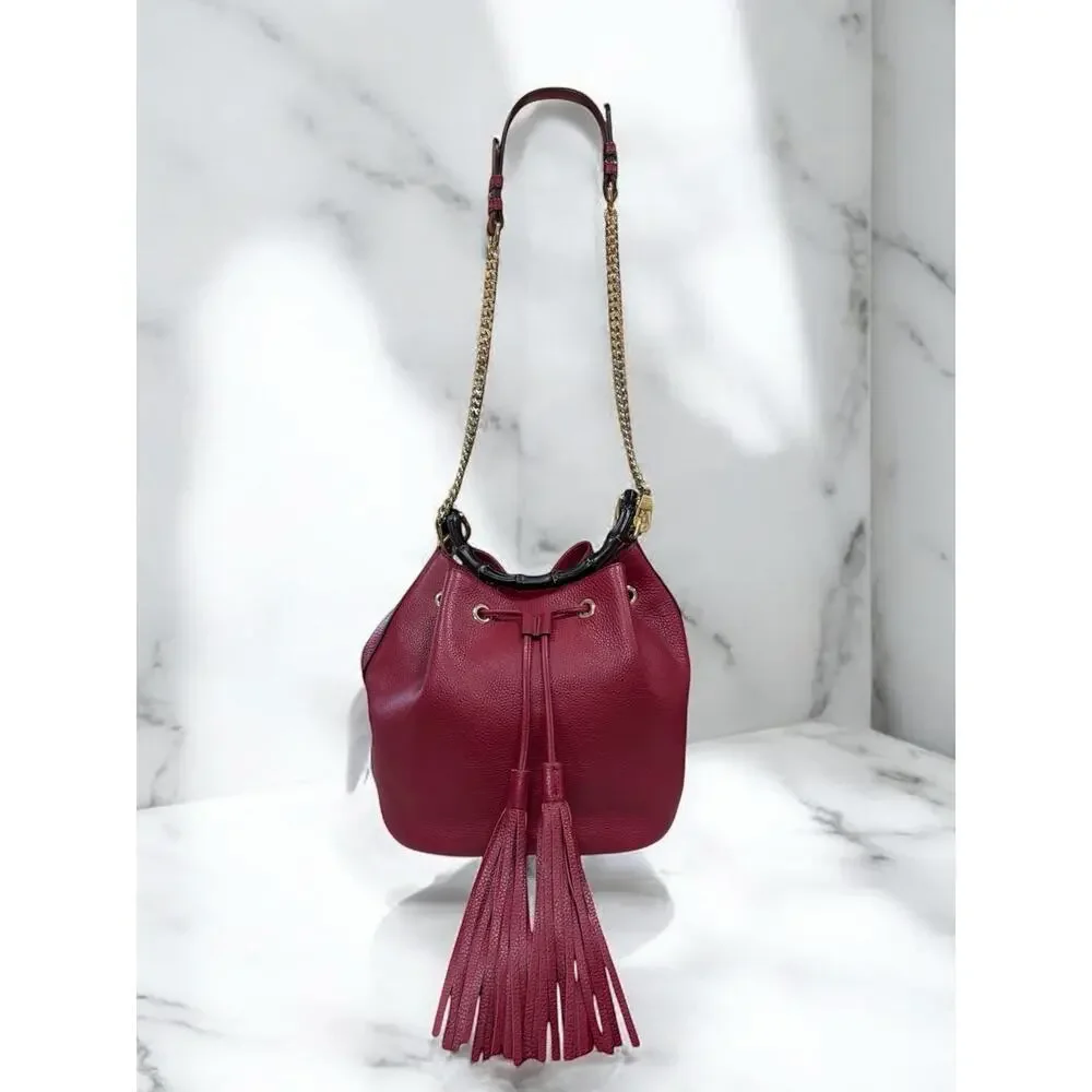 GUCCI Miss Bamboo Pebble Calfskin Bucket Bag